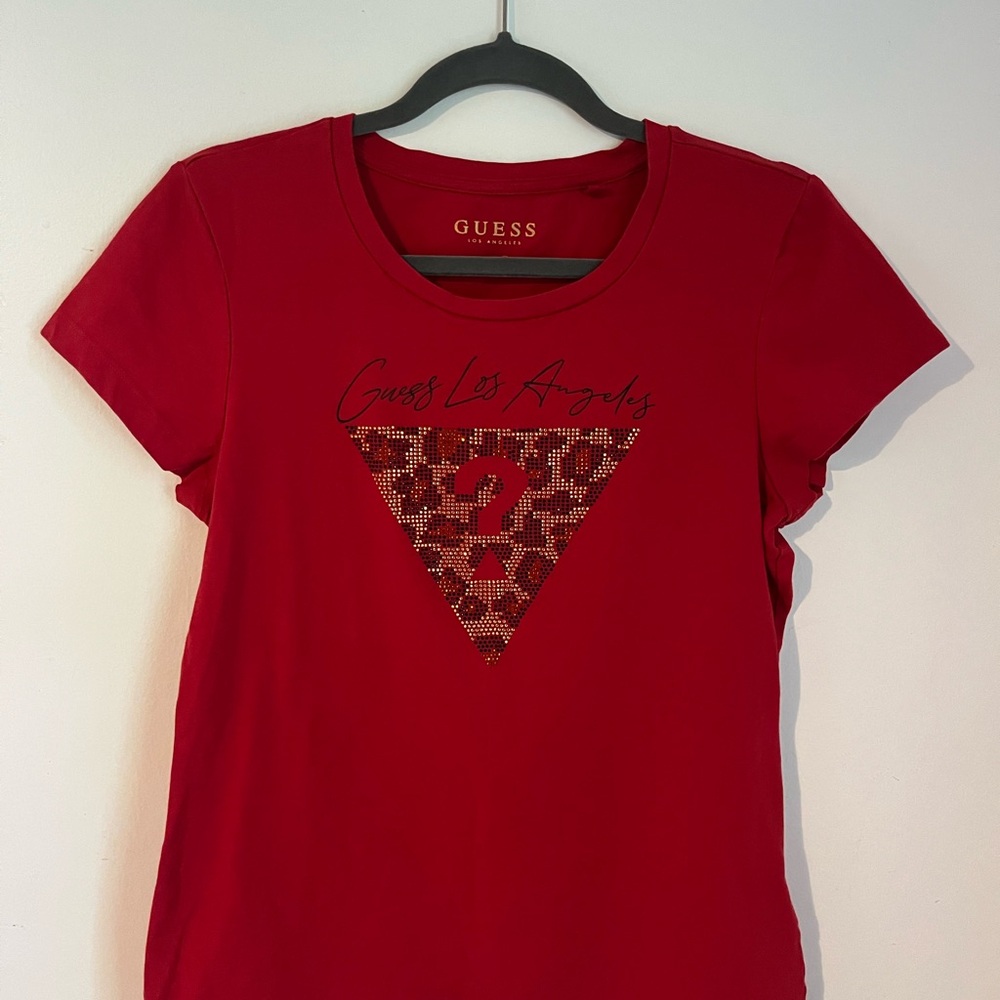 GUESS Rhinestone Women's Red Graphic Tee